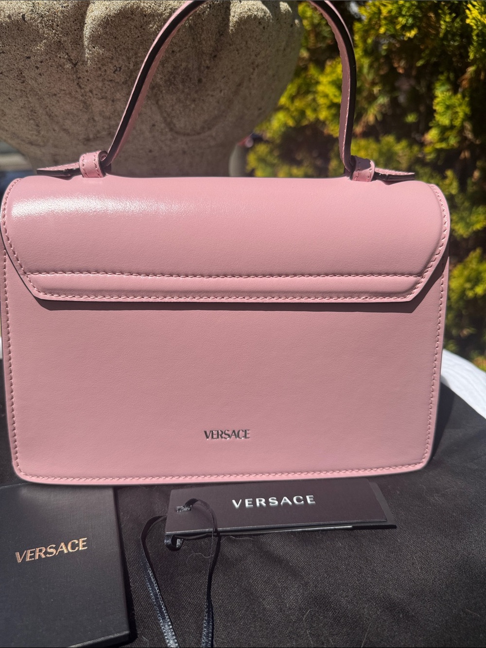 Versace Pink Leather Top-Handle Satchel with Silver Medusa, Calfskin Leather .Sm - Picture 4 of 12